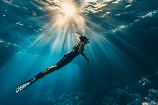 prescription snorkel mask in action underwater side view