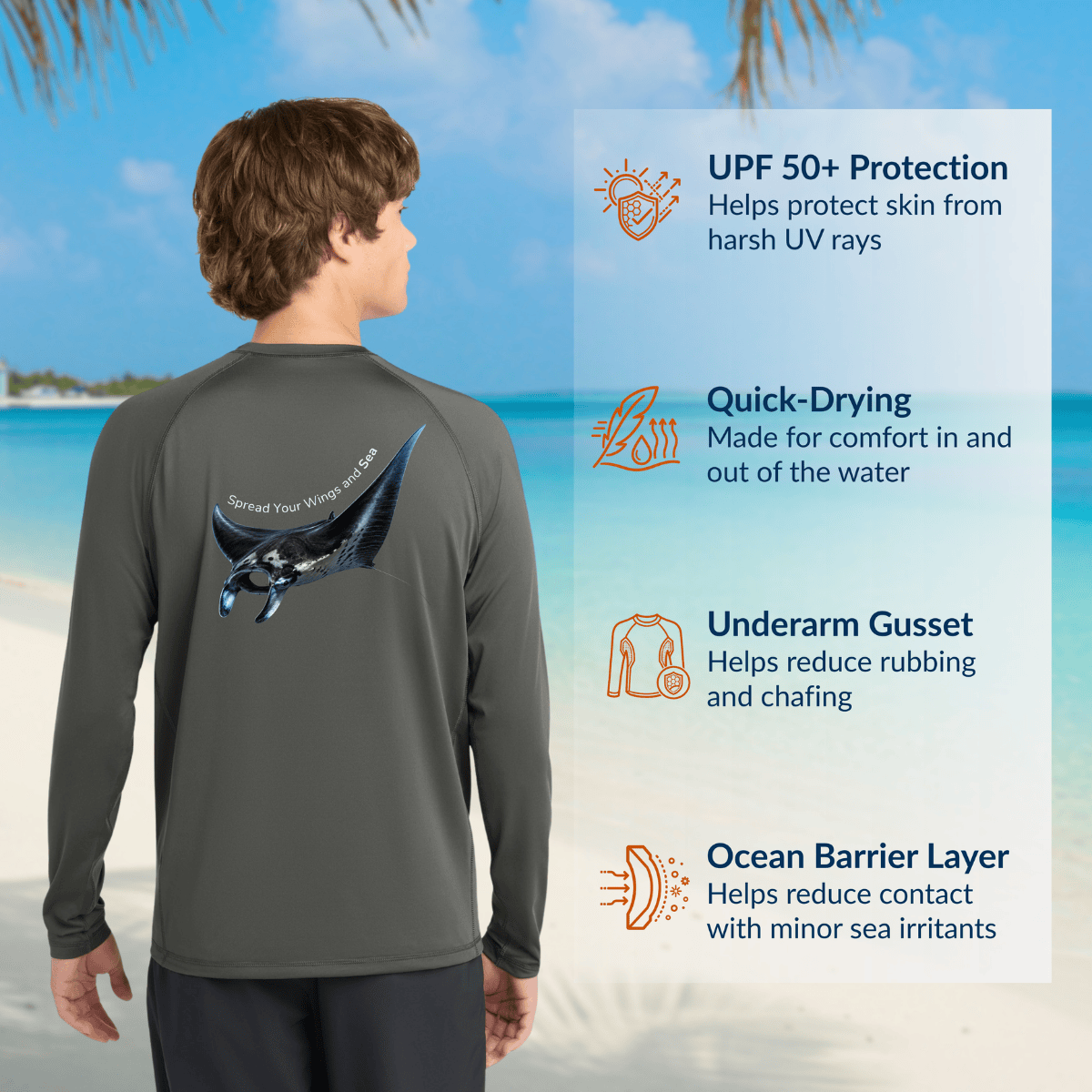 Manta Ray Long Sleeve Rashguard – UPF 50 Swim Shirt