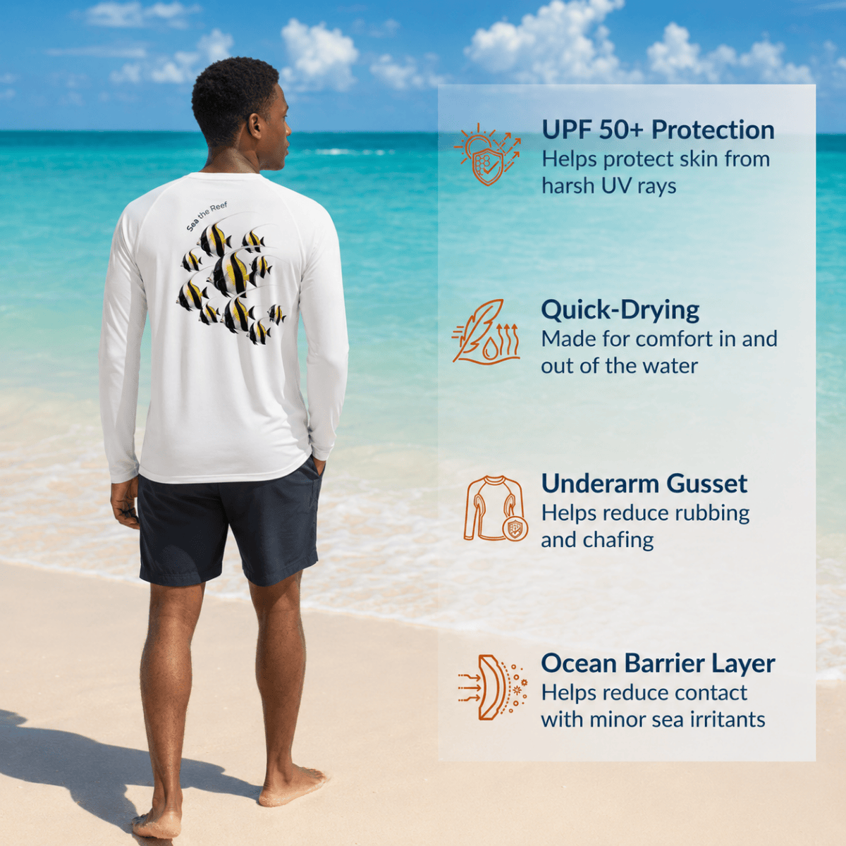 Moorish Idol Long Sleeve Rashguard – UPF 50 Swim Shirt