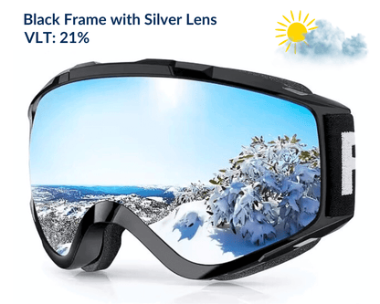 Black Frame Silver Lens OTG Falcon Ski Goggles for Glasses with UV Protection Anti-fog