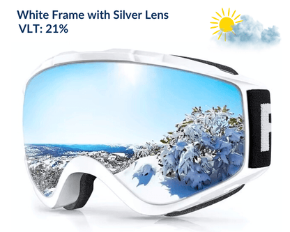 Whit Frame Silver Lens OTG Falcon Ski Goggles for Glasses with UV Protection Anti-fog