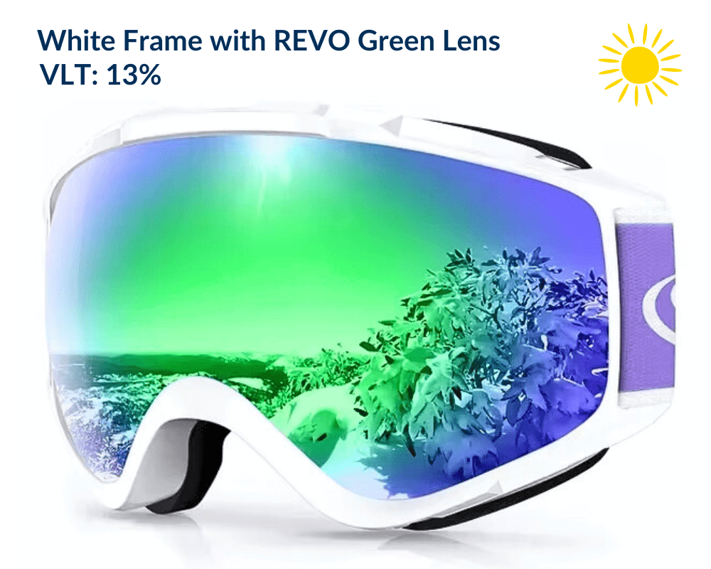 White Frame Revo Green Lens OTG Falcon Ski Goggles for Glasses with UV Protection Anti-fog