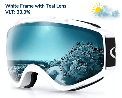 White Frame Teal Lens OTG Falcon Ski Goggles for Glasses with UV Protection Anti-fog