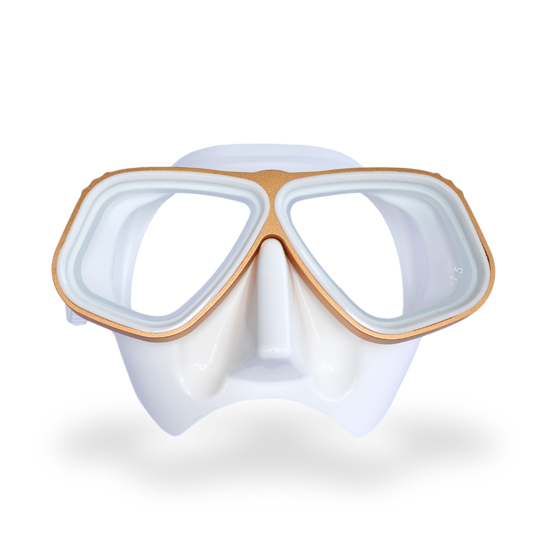 Prescription dive mask Gold on White [NEW] RX Lumix Optical Dive Mask - Aluminum - White Series [NEW] RX Lumix Optical Dive Mask - Aluminum - White Series