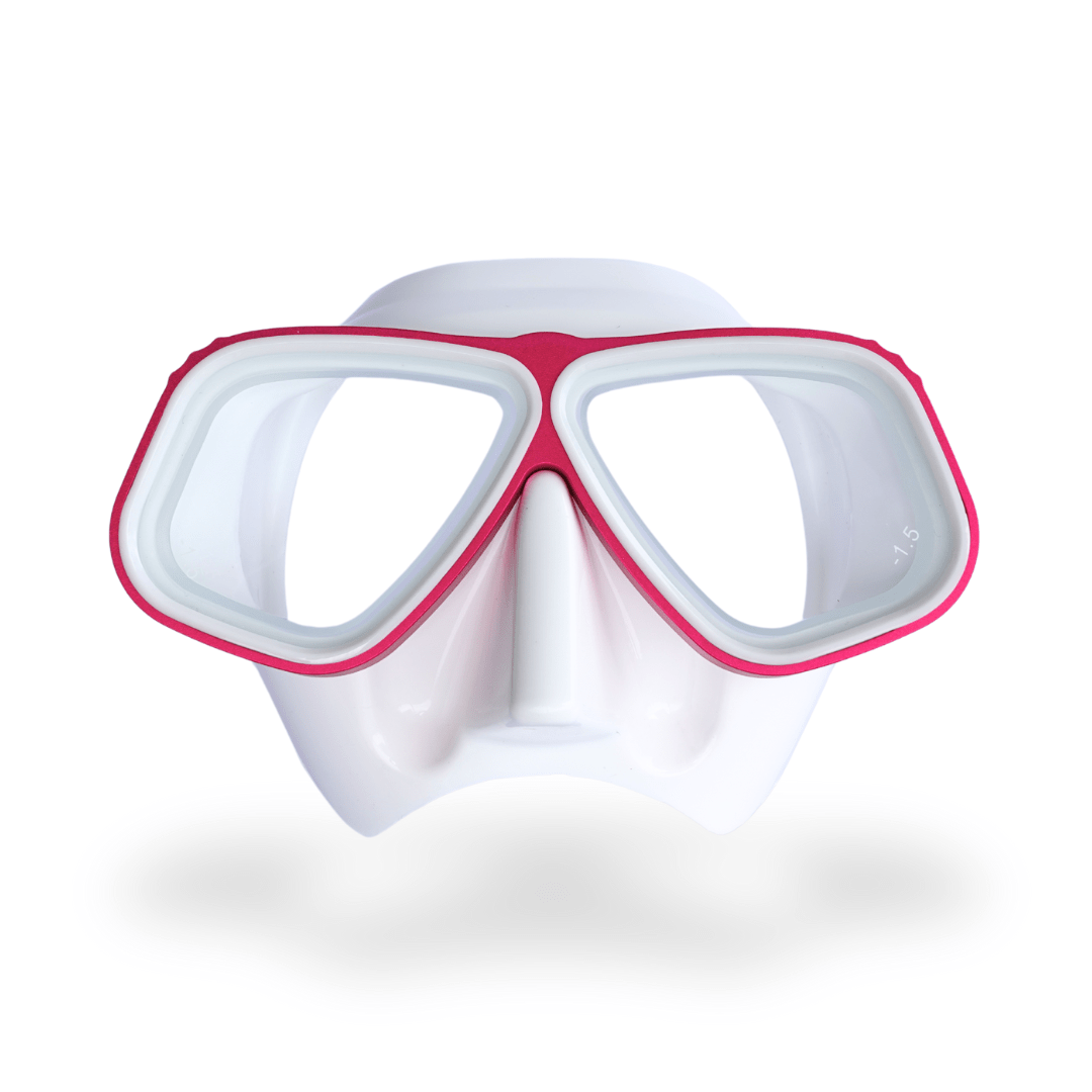 Prescription dive mask Rose Pink on White [NEW] RX Lumix Optical Dive Mask - Aluminum - White Series [NEW] RX Lumix Optical Dive Mask - Aluminum - White Series