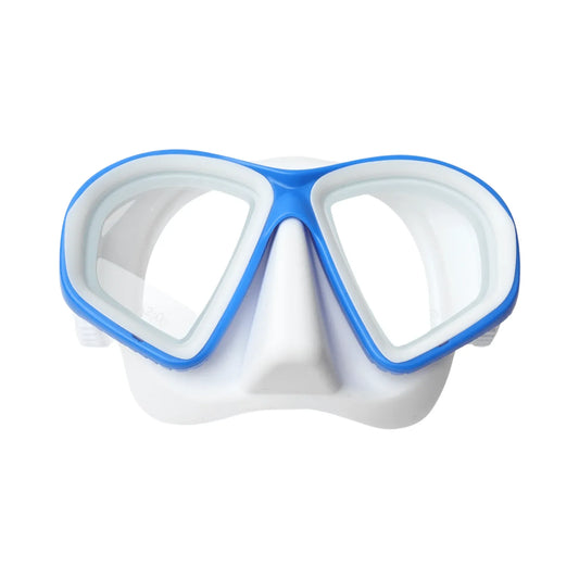 Prescription scuba dive mask with blue frame and White seal for Nearsighted snorkelers or divers