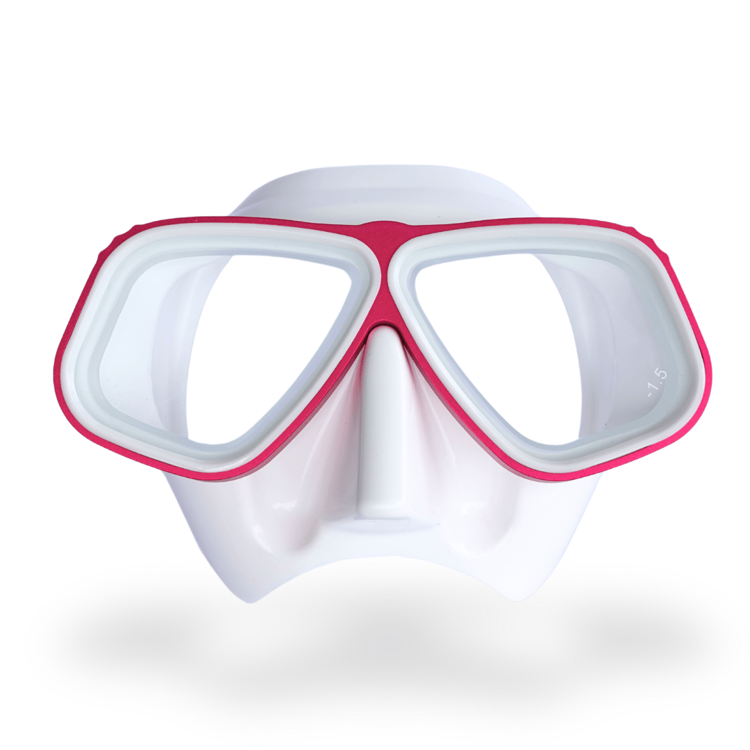 Prescription dive mask Rose/Pink Rx Lumix Prescription Snorkel/Dive Mask - Aluminum - White Rx Lumix Prescription Snorkel/Dive Mask - Aluminum - White