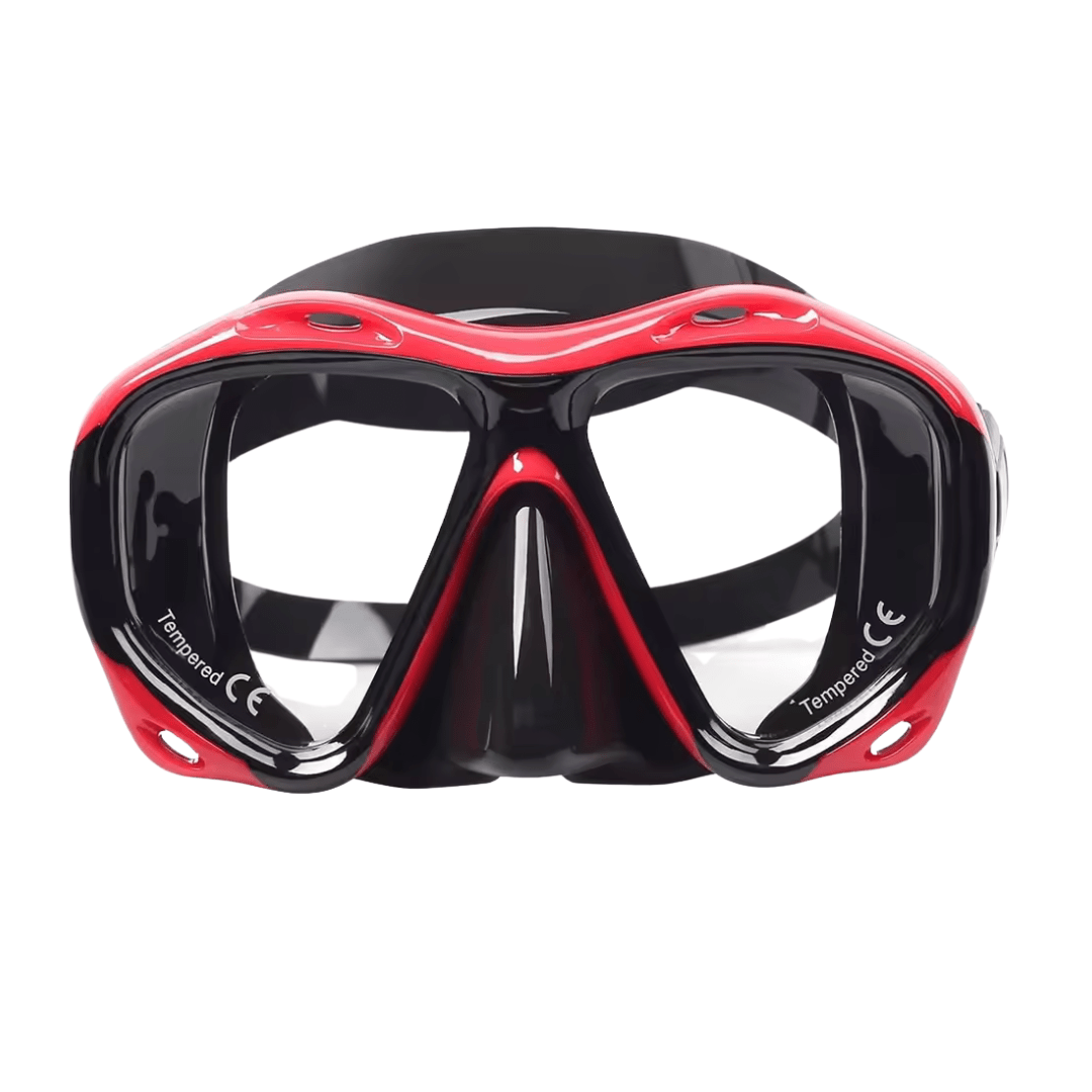 Prescription dive mask +2.00  for both eyes / Red with Black Rx Mako Farsighted Prescription Snorkel/Diving Mask Prescription Dive Mask | Farsighted | Small/Medium Faces | Black