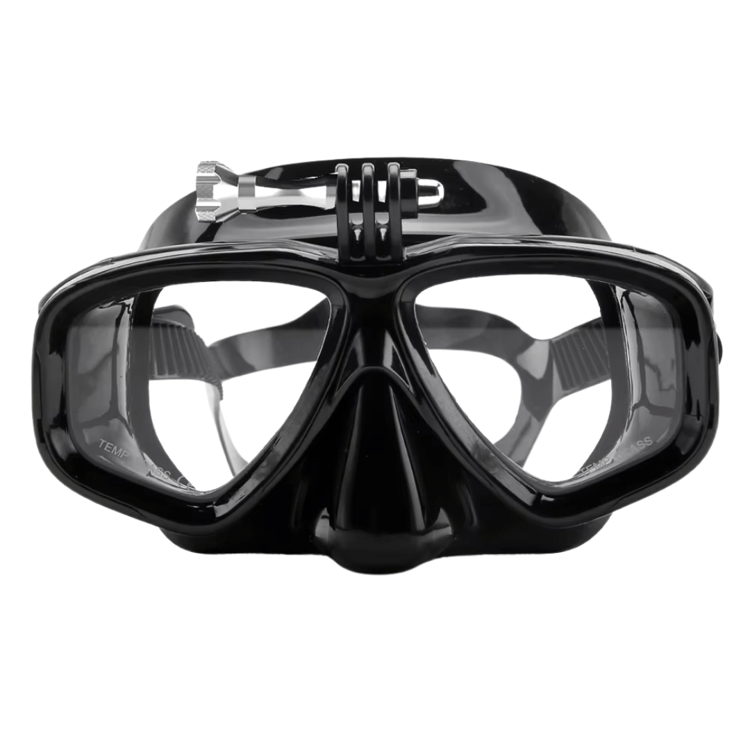 Prescription mask and snorkel set Black With Go Pro Mount Rx Obsidian Prescription Snorkel/Dive Mask_Medium Prescription Snorkel Mask | Black | Medium | Diopter -1.50 ~ -8.00