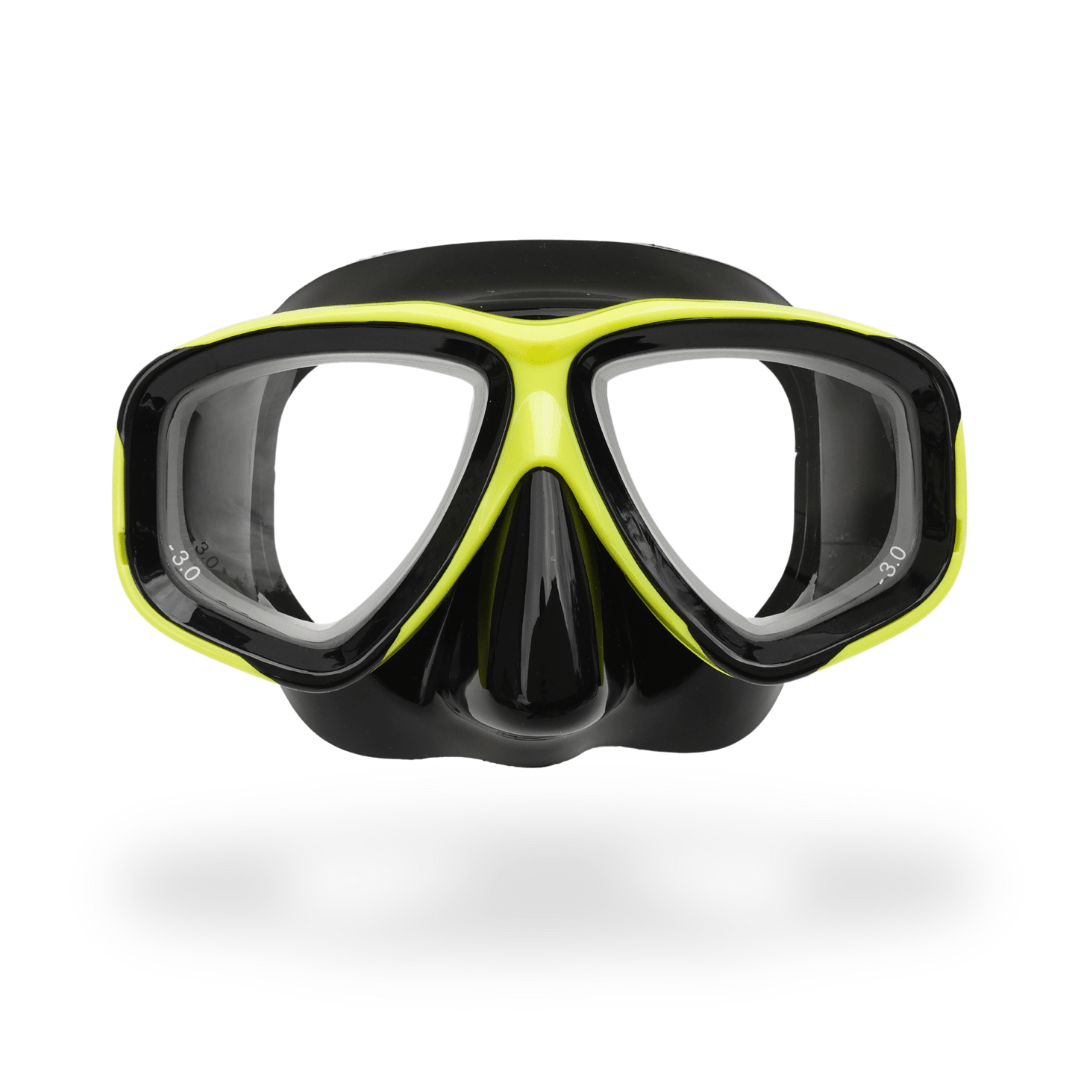 Prescription mask and snorkel set Yellow with Black RX Obsidian Prescription Snorkel/Dive Mask Prescription Snorkel Mask | Black | Medium | Diopter -1.50 ~ -8.00