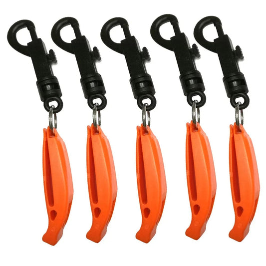 Safey Device 5 Pack Safety Survival Whistle with Nylon Bolt Snap Safety Survival Whistle with Nylon Bolt Snap