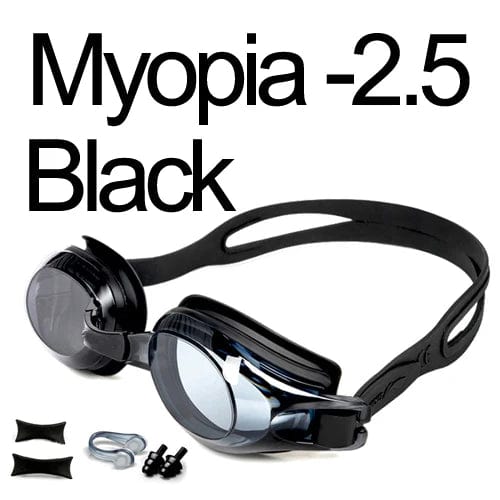 - 2.5 Black Swimming Goggles Myopia Professional Anti-fog UV Swimming Glasses Men Women Silicone Diopters Swim Sports Eyewear Optional Case