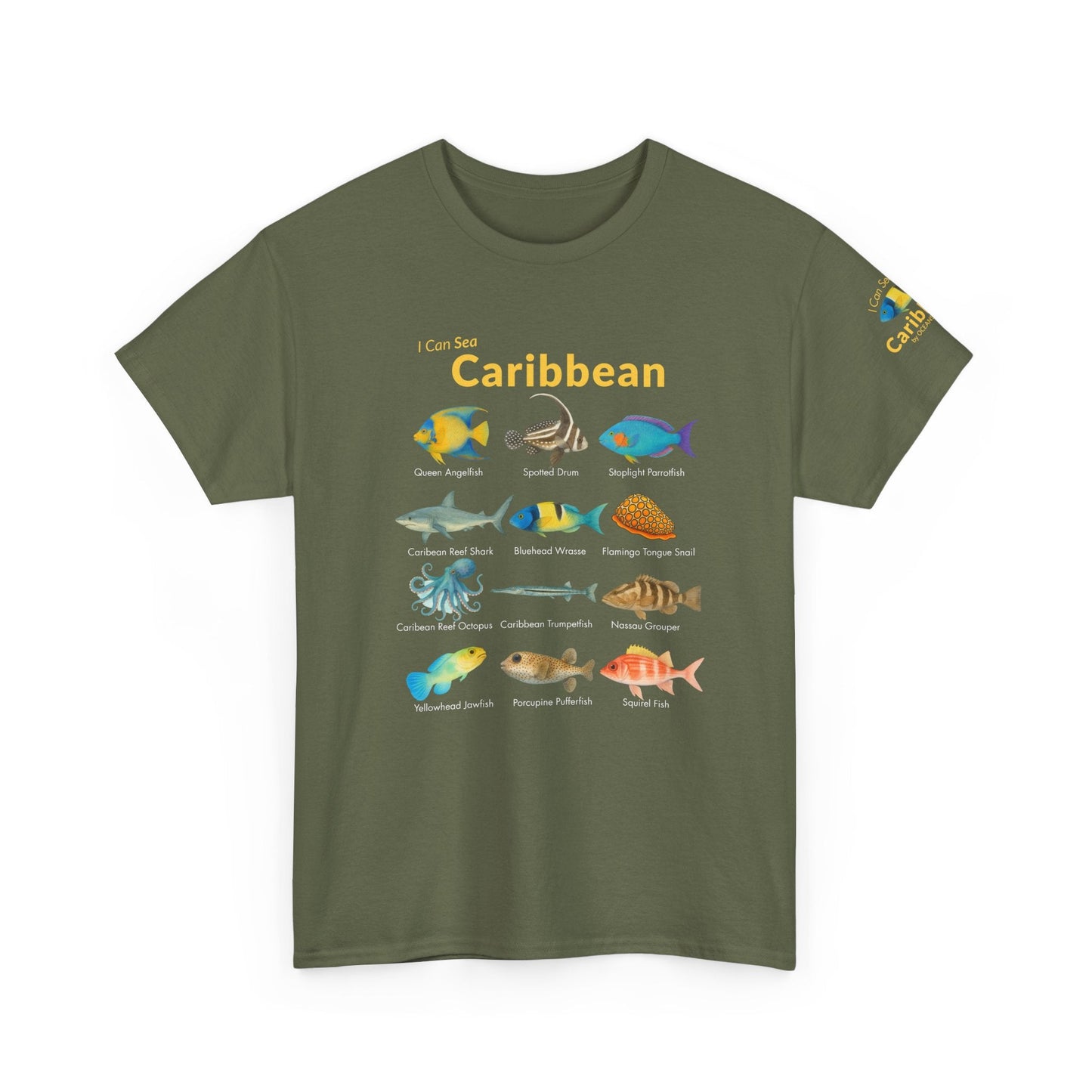 T-Shirt Military Green / S Caribbean Reef Fish Field Guide Tee - Watercolor Snorkel & Dive ID Shirt Caribbean Reef Fish Field Guide Tee - Watercolor Snorkel & Dive ID Shirt