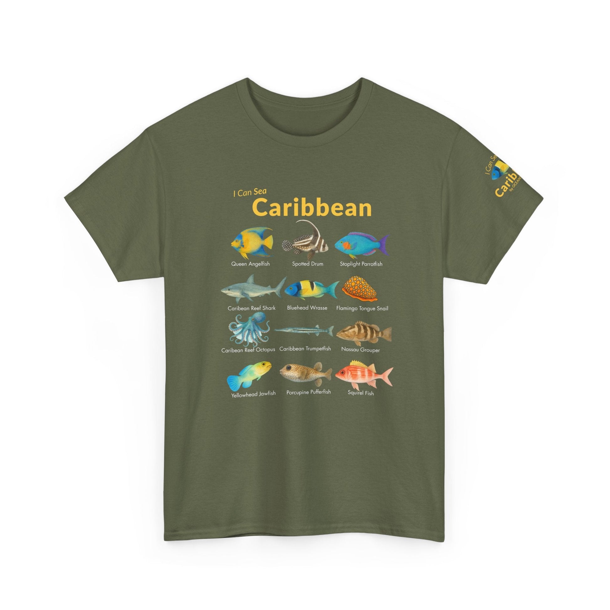 T-Shirt Military Green / S Caribbean Reef Fish Field Guide Tee - Watercolor Snorkel & Dive ID Shirt Caribbean Reef Fish Field Guide Tee - Watercolor Snorkel & Dive ID Shirt