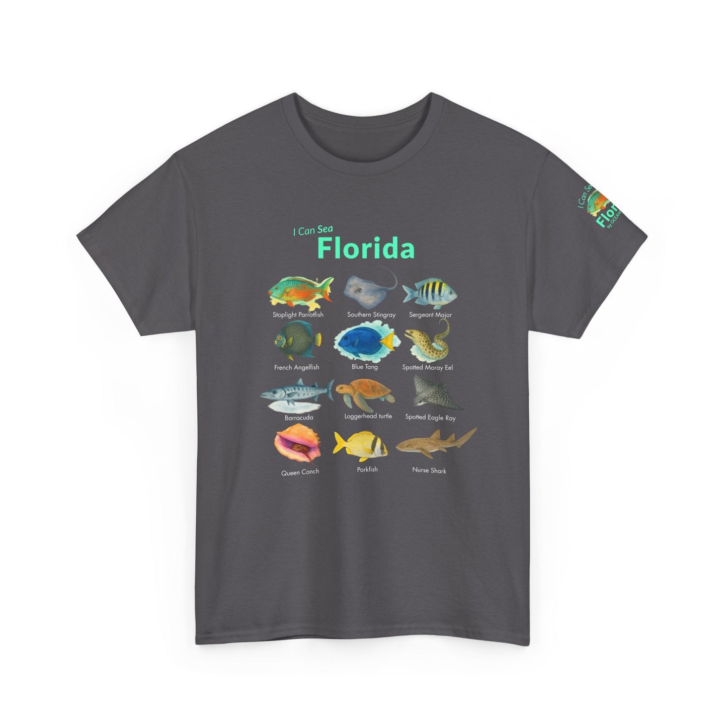 T-Shirt Charcoal / S Florida Reef Fish ID Tee - Watercolor Fish Field Guide Shirt Florida Reef Fish ID Tee - Watercolor Fish Field Guide Shirt