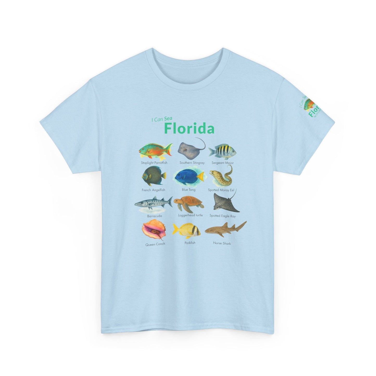 T-Shirt Light Blue / S Florida Reef Fish ID Tee - Watercolor Fish Field Guide Shirt Florida Reef Fish ID Tee - Watercolor Fish Field Guide Shirt