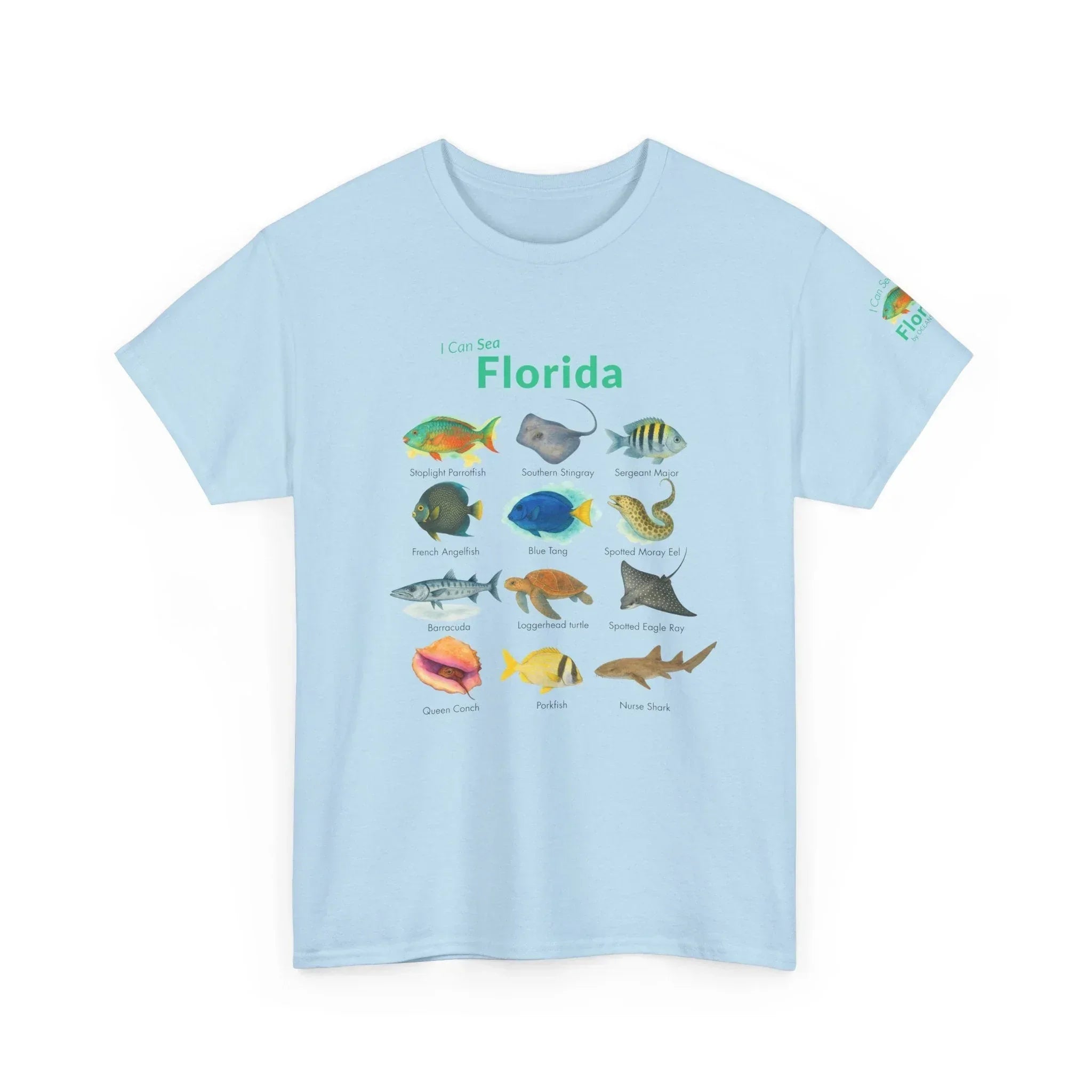 T-Shirt Light Blue / S Florida Reef Fish ID Tee - Watercolor Fish Field Guide Shirt Florida Reef Fish ID Tee - Watercolor Fish Field Guide Shirt