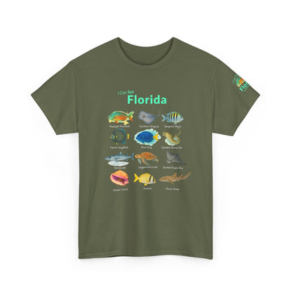 T-Shirt Military Green / S Florida Reef Fish ID Tee - Watercolor Fish Field Guide Shirt Florida Reef Fish ID Tee - Watercolor Fish Field Guide Shirt