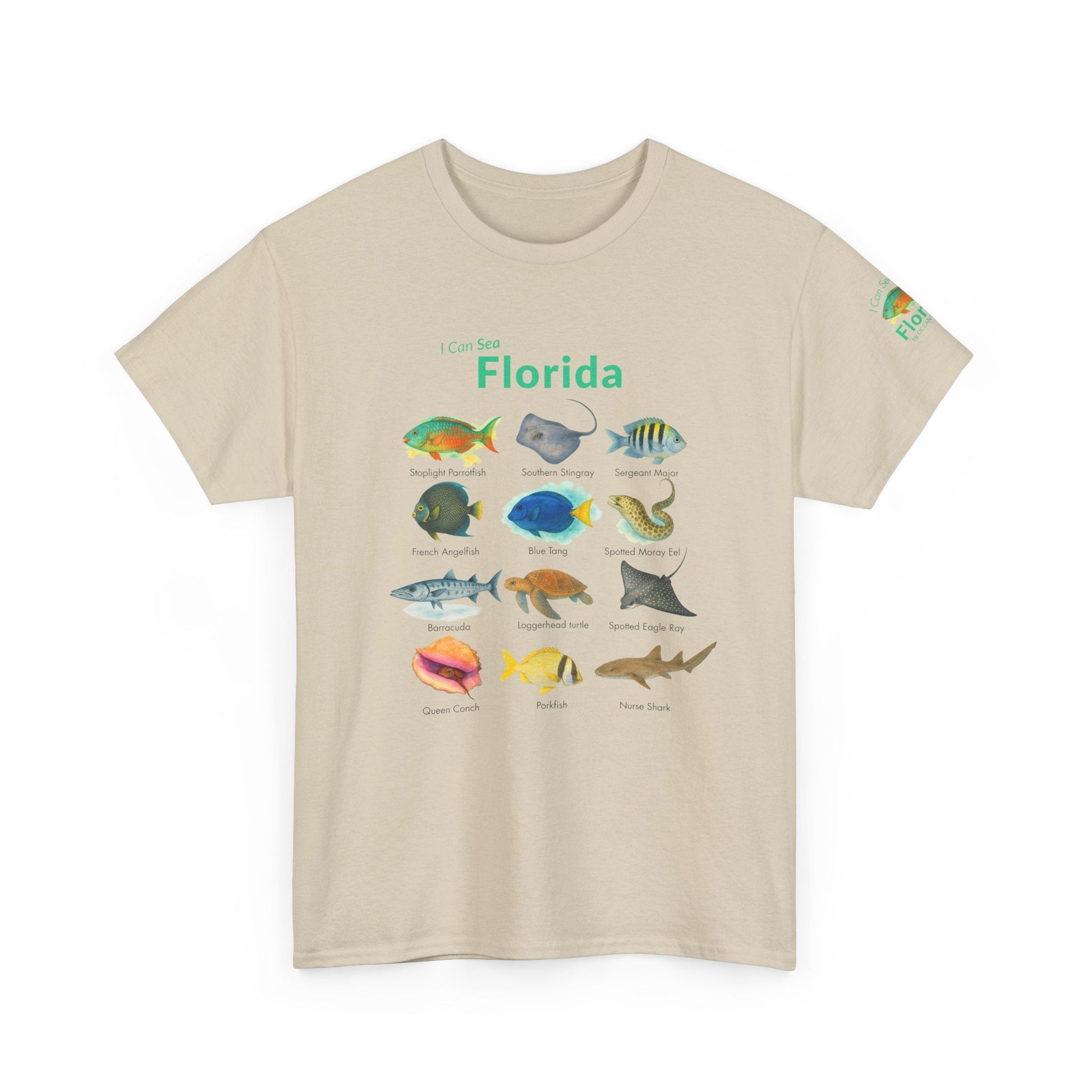 T-Shirt Sand / S Florida Reef Fish ID Tee - Watercolor Fish Field Guide Shirt Florida Reef Fish ID Tee - Watercolor Fish Field Guide Shirt