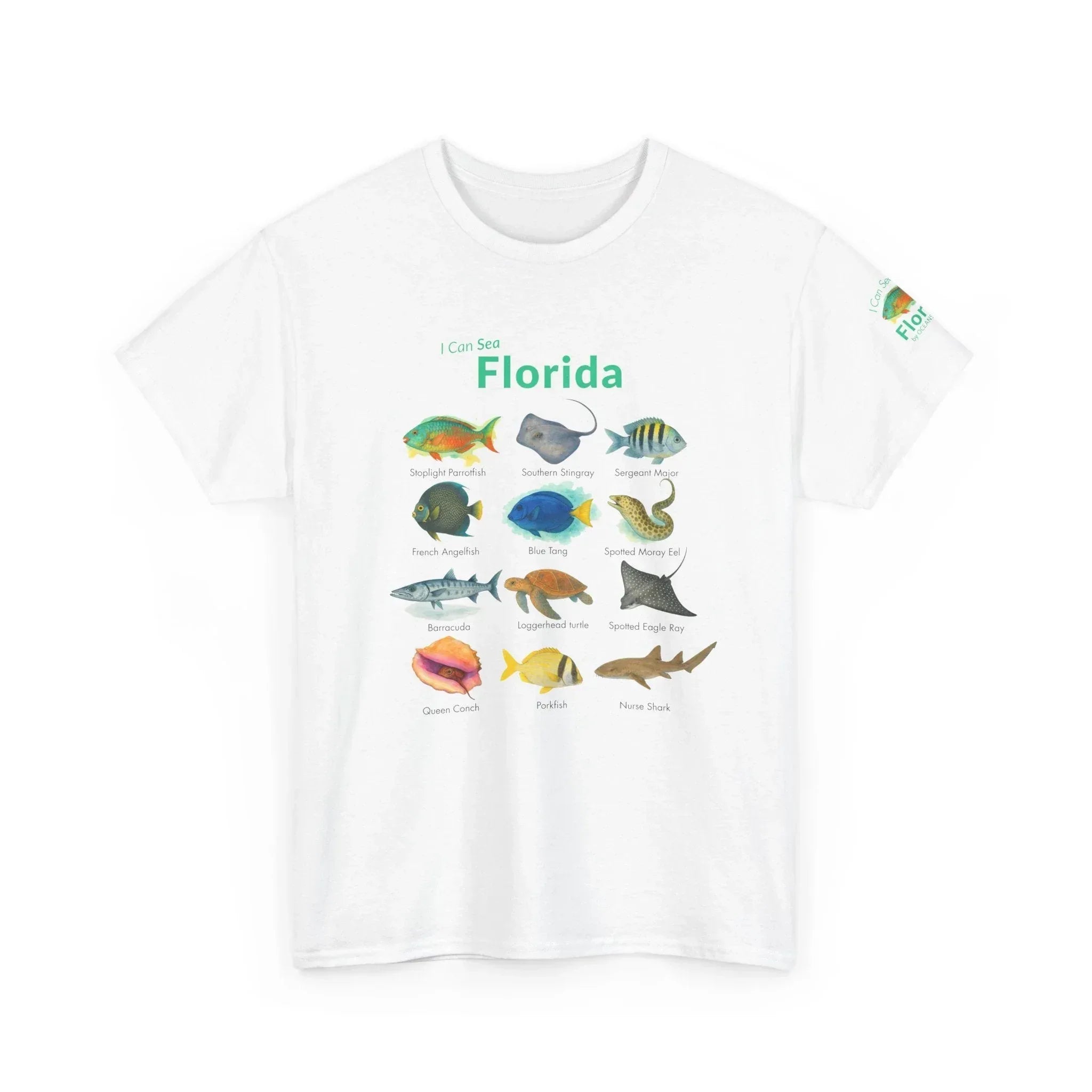 T-Shirt White / S Florida Reef Fish ID Tee - Watercolor Fish Field Guide Shirt Florida Reef Fish ID Tee - Watercolor Fish Field Guide Shirt