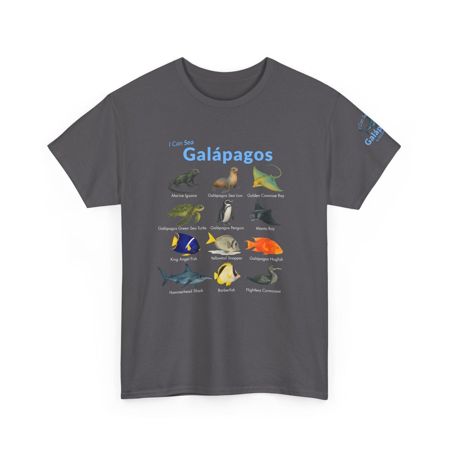 T-Shirt Charcoal / S Galápagos Wildlife Field Guide Tee - "I Can Sea" Watercolor Marine ID Shirt Galápagos Wildlife Field Guide Tee - "I Can Sea" Watercolor Marine ID Shirt