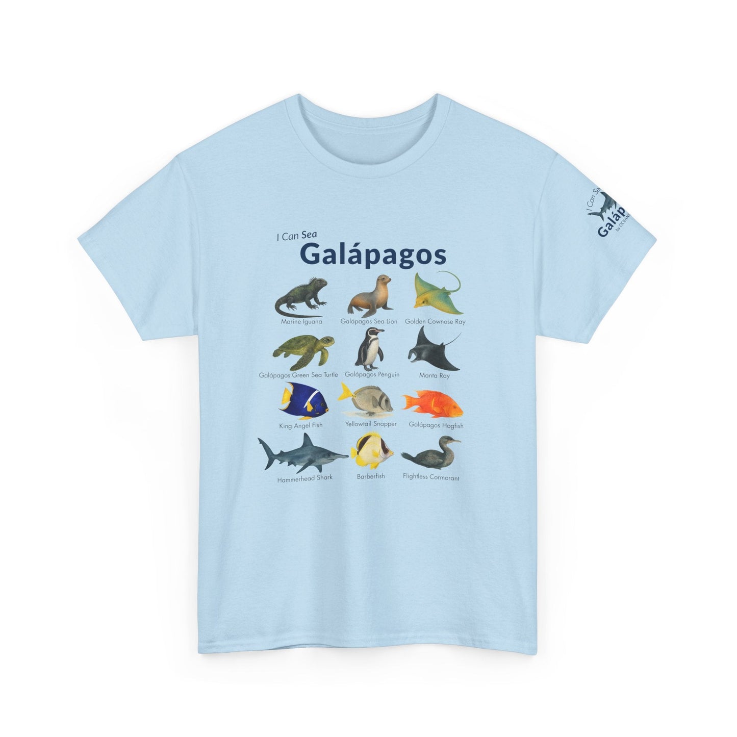 T-Shirt Light Blue / S Galápagos Wildlife Field Guide Tee - "I Can Sea" Watercolor Marine ID Shirt Galápagos Wildlife Field Guide Tee - "I Can Sea" Watercolor Marine ID Shirt