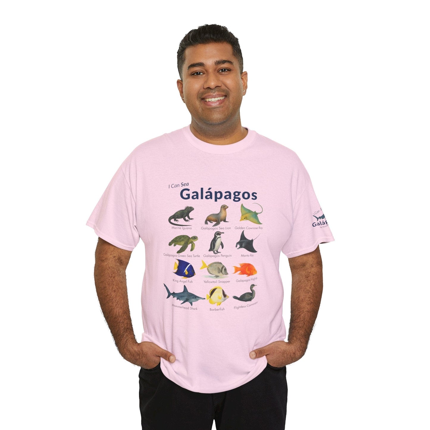 T-Shirt Light Pink / S Galápagos Wildlife Field Guide Tee - "I Can Sea" Watercolor Marine ID Shirt Galápagos Wildlife Field Guide Tee - "I Can Sea" Watercolor Marine ID Shirt