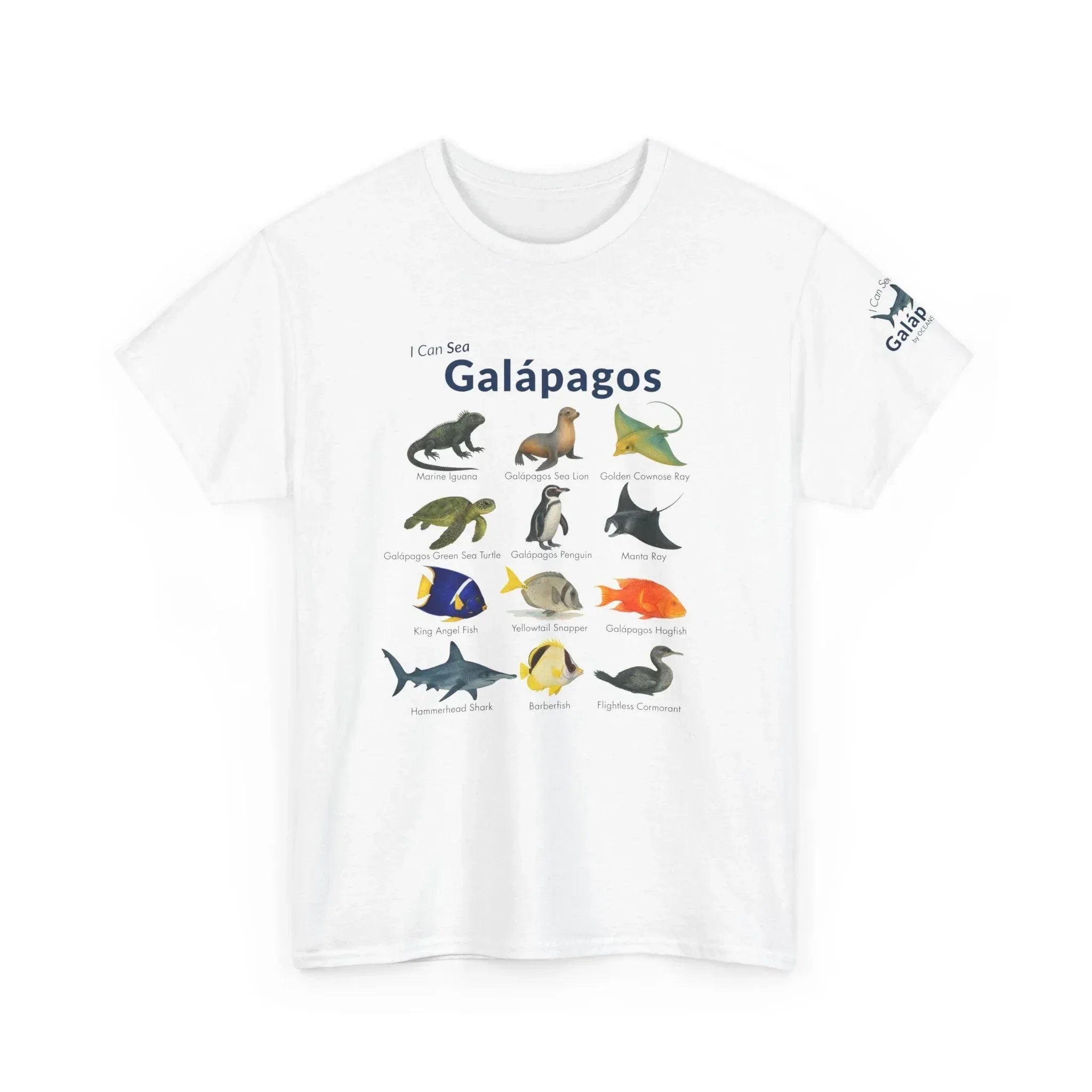 T-Shirt White / S Galápagos Wildlife Field Guide Tee - "I Can Sea" Watercolor Marine ID Shirt Galápagos Wildlife Field Guide Tee - "I Can Sea" Watercolor Marine ID Shirt