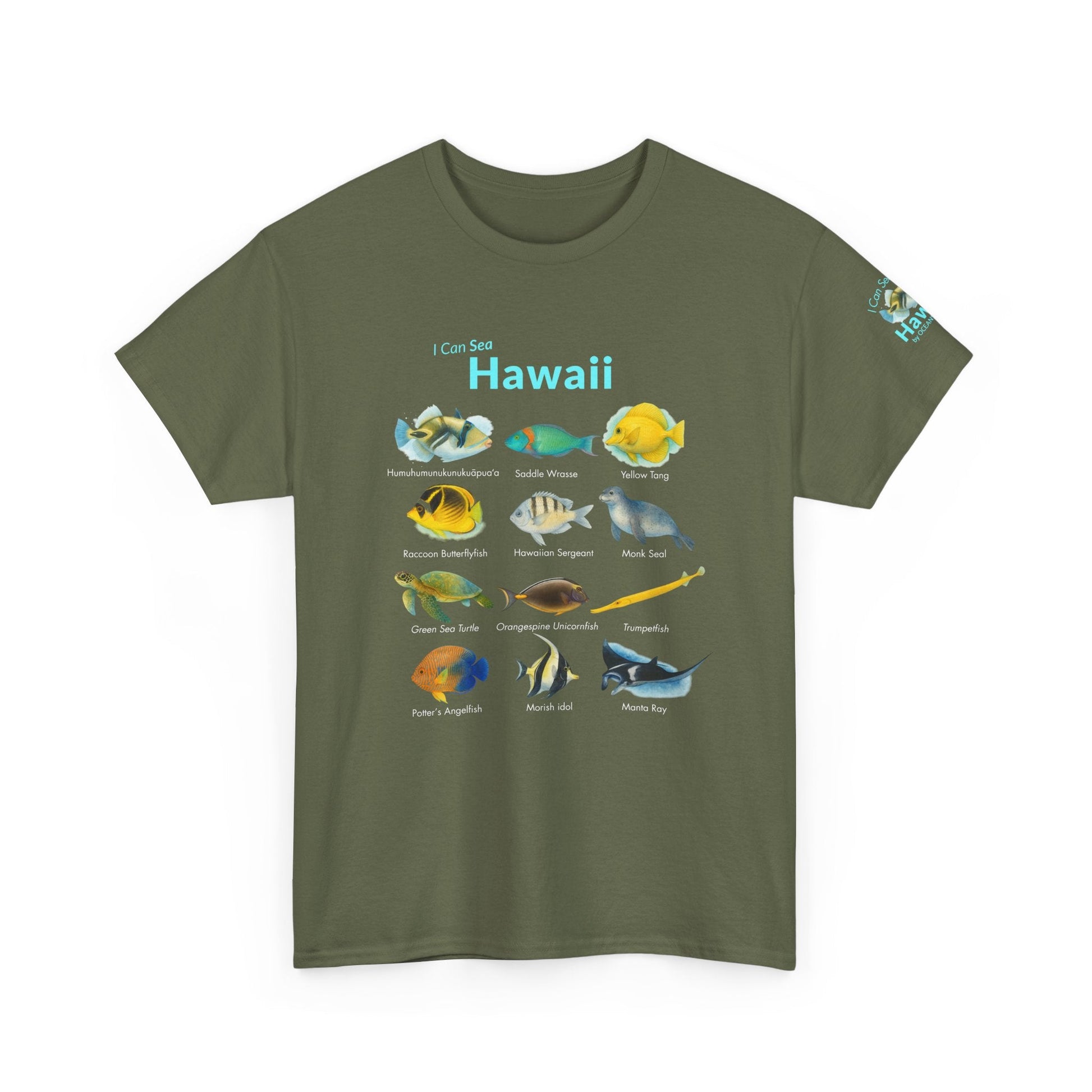 T-Shirt Military Green / S Hawaii Reef Fish Field Guide Tee - Watercolor Snorkel & Dive ID Shirt Hawaii Reef Fish Field Guide Tee - Watercolor Snorkel & Dive ID Shirt
